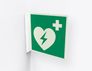 Rettungszeichen Automatisierter Externer Defibrillator - E010 - ASR / ISO, Fahnenschild, 200 x 200 mm