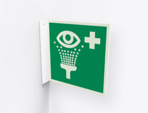 Rettungszeichen Augenspül­einrichtung - E011 - ASR / ISO, Fahnenschild, 200 x 200 mm