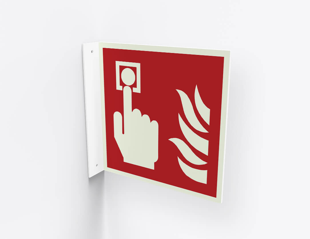 Brandschutzzeichen Brandmelder – F005 – ASR / ISO, Fahnenschild, 200 x 200 mm