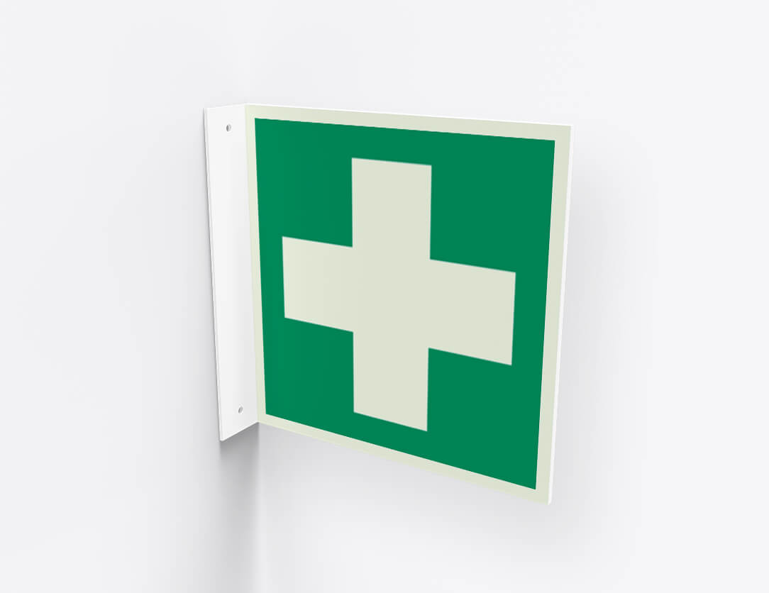 Rettungszeichen Erste Hilfe – E003 – ASR / ISO, Fahnenschild, 200 x 200 mm