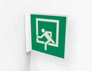 Rettungszeichen Notausstieg mit Fluchtleiter - E016 - ASR / ISO, Fahnenschild, 200 x 200 mm