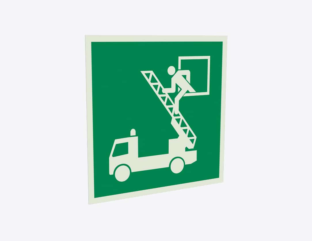 Rettungszeichen Notausstieg mit Fluchtleiter  – E016 – ASR / ISO, Folie, 200 x 200 mm